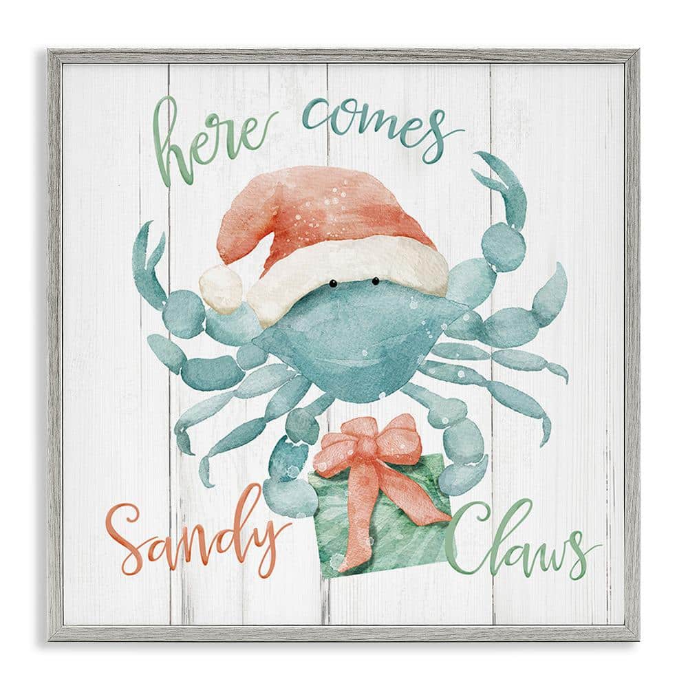 Gray Framed Nautical Sandy Claws Crab Christmas Canvas Print