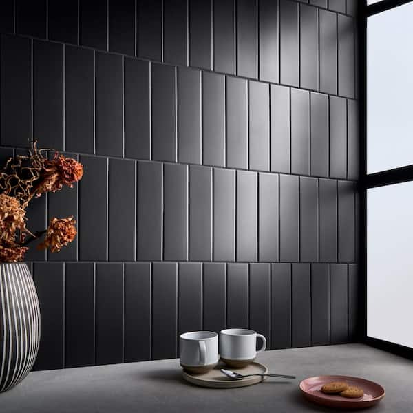 Ivy Hill Tile Sway Black 2.75 in. x 11.02 in. Matte Porcelain Wall