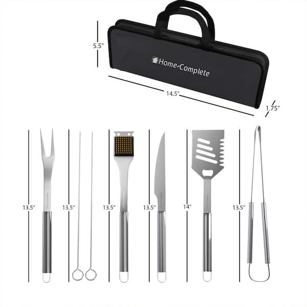 Home-Complete HC-1005 Barbacoa, incluye espátula, pinzas, cepillo para  untar, juego de utensilios de cocina de acero inoxidable de 7 piezas