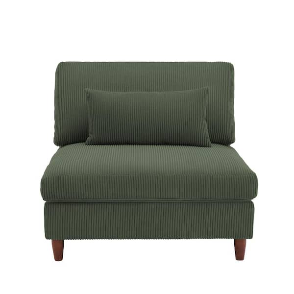 Uixe Luxury Green Corduroy Fabric Armless Side Chair with 1-Pillow(Set of 1)