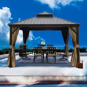 Alexander 12 ft. D x 9 ft. H x 12 ft. W Aluminum Hardtop Gazebo w/Galvanized Steel Roof, Mosquito Net & Privacy Curtain