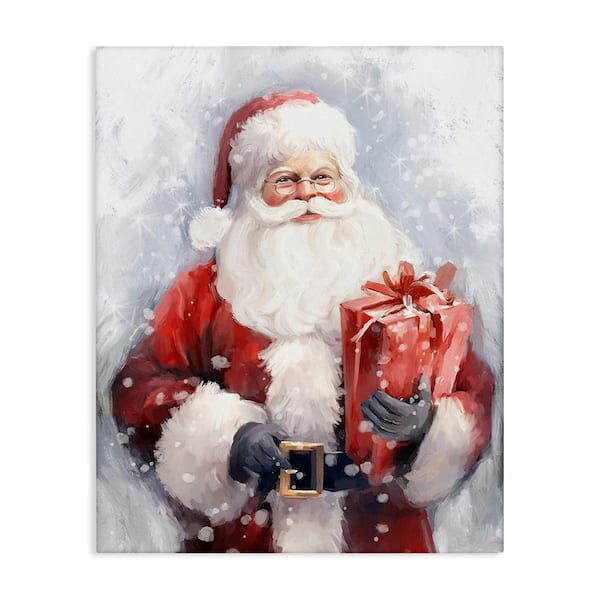 Stupell Industries Santa with Red Gift byRamona Murdock 1 Piece Unframed Graphic Print People Poster Art Print 20 in. x 16 in.