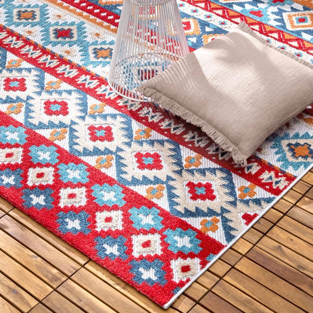 Dahlia Red and Multi Southwestern Stripe Rectangular Rug