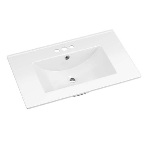 3-Hole 30 in. W x 18.25 in. D Classic Contemporary Rectangular Ceramic Single Sink Basin Vanity Top in White