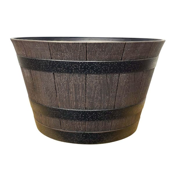 Southern Patio Large 22.24 in. Dia x 13 in. H 49 qt. Kentucky Walnut Medium Brown High-Density Resin Whiskey Barrel Outdoor Planter