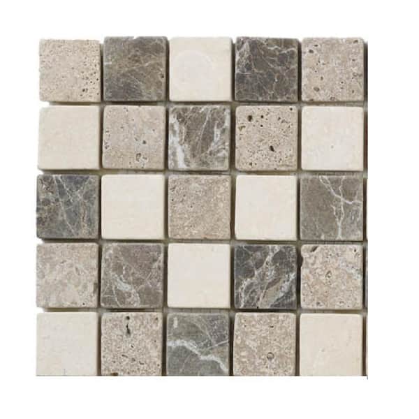 Jeffrey Court Take Home Tile Sample - Emperador Mix 4.5 in. x 4.5 in. Square Honed Cream/Brown Marble Mosaic