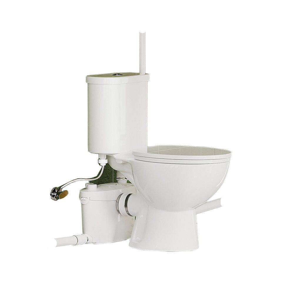 Rear Mount 2-Piece 1.0/1.6 Dual Flush Round Macerating Toilet in White Seat Included, with 600W Macerator Pump price history on PriceWatchPro