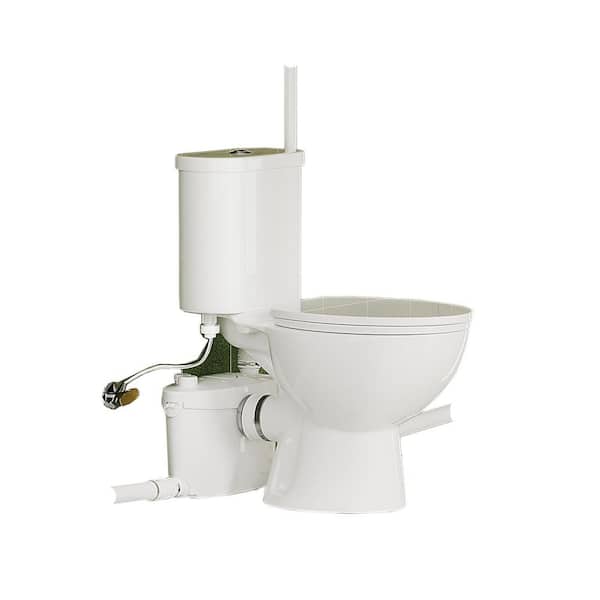 Rear Mount 2-Piece 1.0/1.6 Dual Flush Round Macerating Toilet in White Seat Included, with 600W Macerator Pump