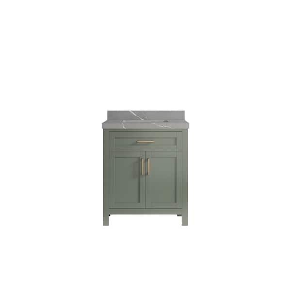 Willow Collections Cambridge 30 in. Single Sink Freestanding Evergreen Bath Vanity with Piatra Gray Qt. Top Unassembled