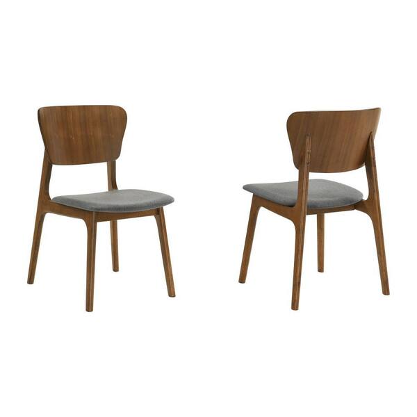 Benjara Gray and Brown Fabric Wooden Frame Dining Chair (Set of 2)