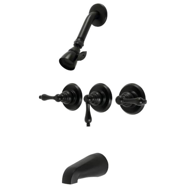 Kingston Brass Victorian Triple Handle 1-Spray Tub and Shower Faucet 2 GPM with Corrosion Resistant in Matte Black