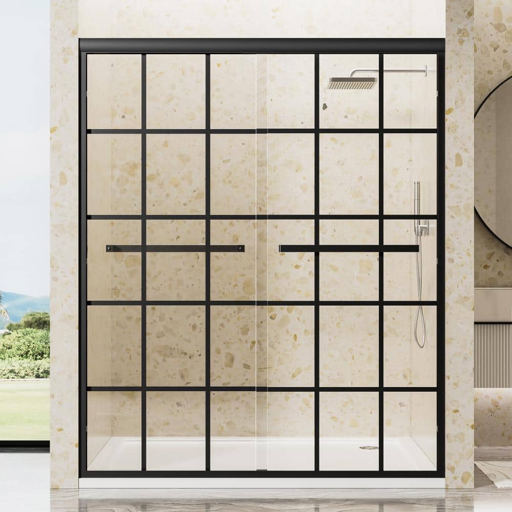 56-60 in.Wx72 in.H Matt Black Grid Frame Double Sliding Shower Door,6mm SGCC&ANSI Clear Glass price history on PriceWatchPro