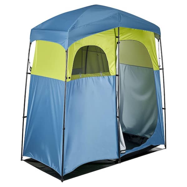 Camping Shower Tent, 2-Person Changing Room w/ Shower Bag, Stakes, Ropes & Support Poles, Oxford Silver Coating, 2-Room