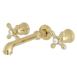 English Country 2-Handle Wall Mount Bathroom Faucet in Polished Brass