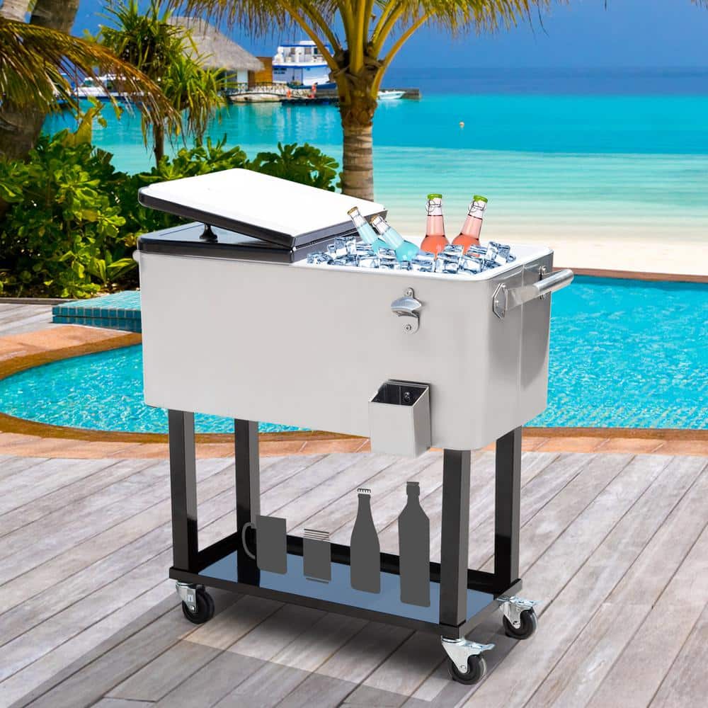 Stainless Steel Rolling Cooler Cart with Wheels and Shelf