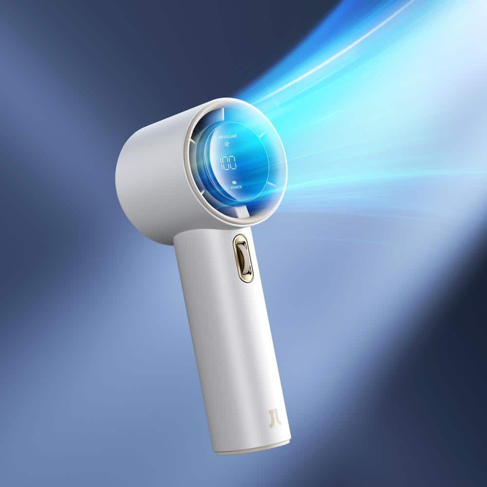 Compact White ABS Handheld Fan with Digital Display