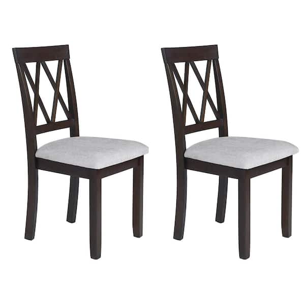 Harper & Bright Designs Espresso Rubber Wood Linen Upholstered Accent Dining Chairs Set of 2 with Cross Back, Padded Seat