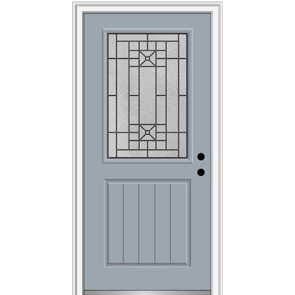 MMI Door 32 in. x 80 in. Courtyard Left-Hand 1/2 Lite Decorative Painted Fiberglass Smooth Prehung Front Door, 4-9/16 in. Frame
