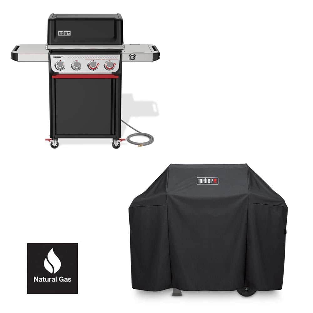 Spirit EP-425 4-Burner Natural Gas Grill in Black with Sear Zone,  Works Compatibility, and Grill Cover