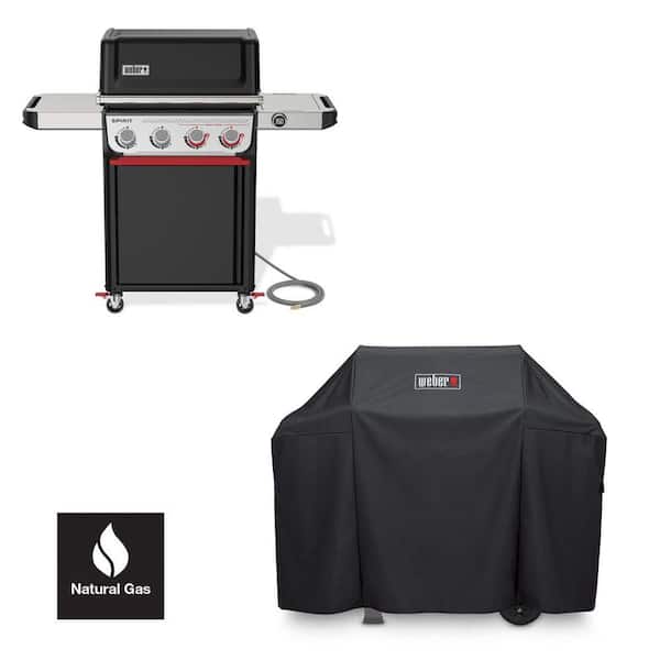 Spirit EP-425 4-Burner Natural Gas Grill in Black with Sear Zone, Weber Works Compatibility, and Grill Cover