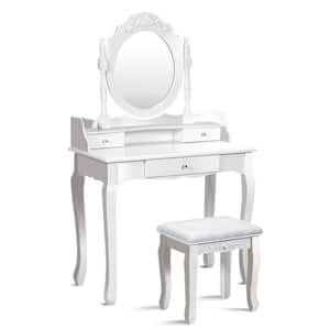 White Vanity Table Set Bathroom Mirror Wood Makeup Dressing Table 29.5 in. L x 15.7 in. W x 57.0 in. H