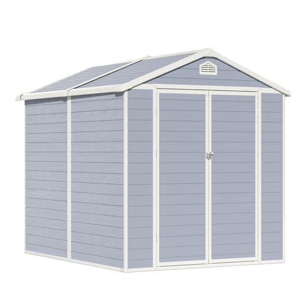 Sizzim 6 ft. x 8 ft. Plastic Storage Resin Shed with Floor Foundation, Air Vents for Patio, Grey (48 sq. ft. Coverage Area)