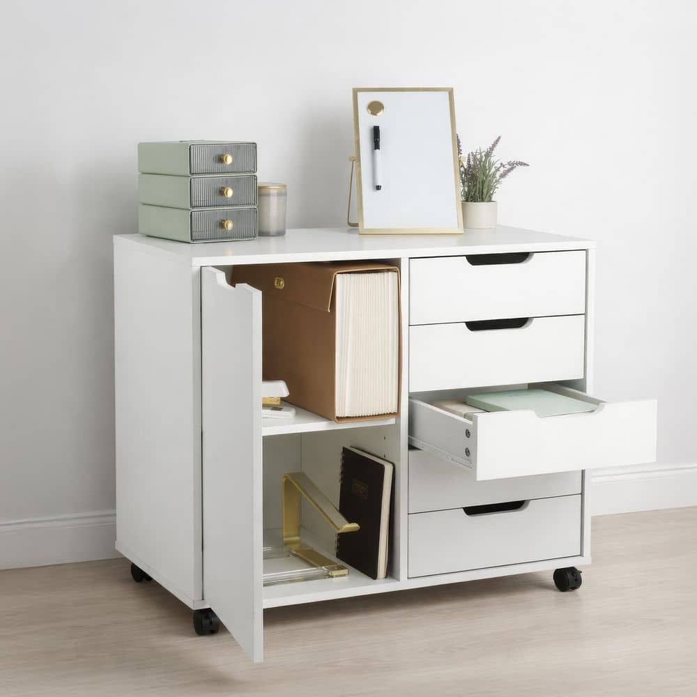 5 Drawer 30.75 in. W Wood Lateral File Cabinet with Door, White