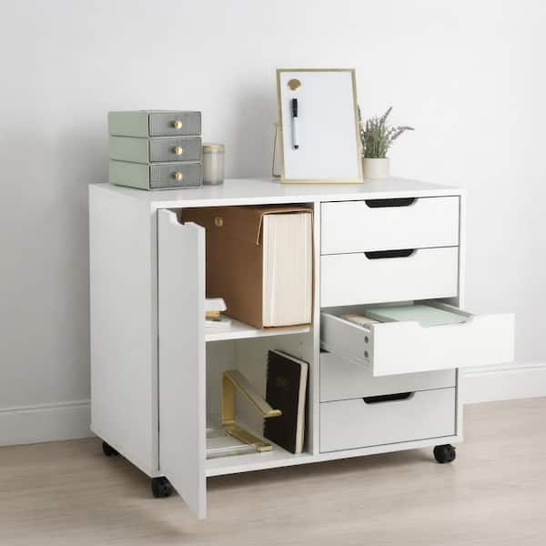 5 Drawer 30.75 in. W Wood Lateral File Cabinet with Door, White