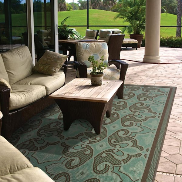 Blue 2 ft. x 4 ft. Loomed Oriental Polypropylene Rectangle Indoor/Outdoor Area Rug