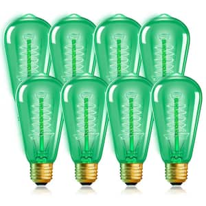 40-Watt Equivalent ST58 Green Dimmable E26 Vintage Edison Incandescent-Light Bulb for Halloween Christmas (8-Pack)