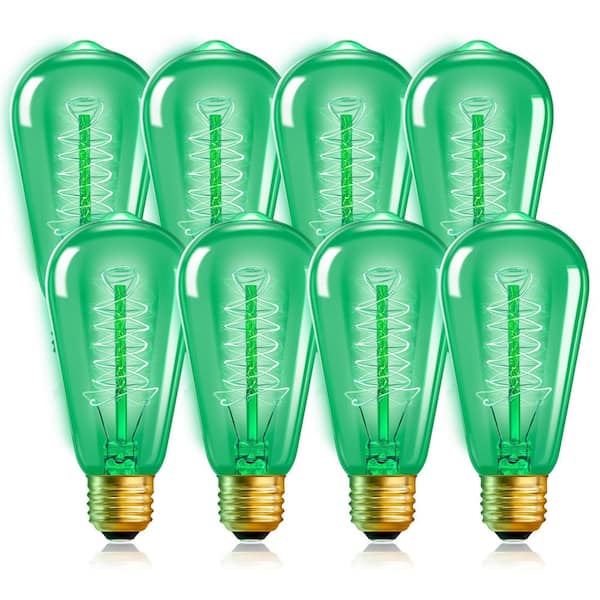 YANSUN 40-Watt Equivalent ST58 Green Dimmable E26 Vintage Edison Incandescent-Light Bulb for Halloween Christmas (8-Pack)