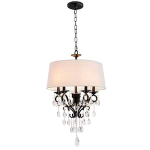 18 in. 5-Light Blackened Bronze Crystal Chandelier with Fabric Shade