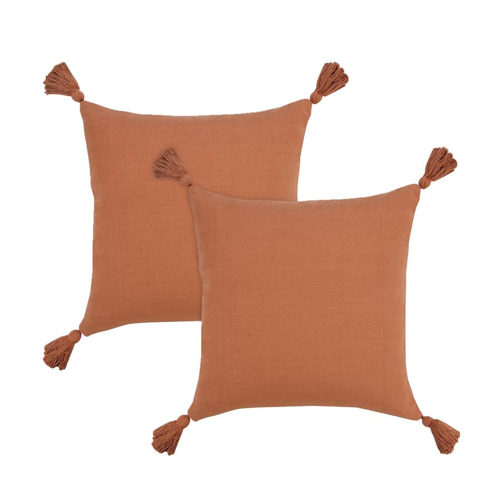 Sonia Orange Tasseled 100% Cotton 20 in. x 20 in. Indoor Throw Pillow (Set 