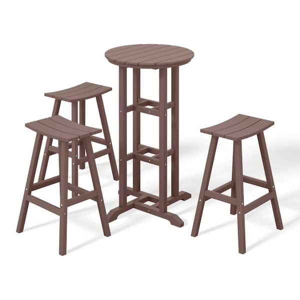 WESTIN OUTDOOR Laguna 4-Piece HDPE Weather Resistant Outdoor Patio Bar Height Bistro Set with Saddle Seat Barstools, Dark Brown