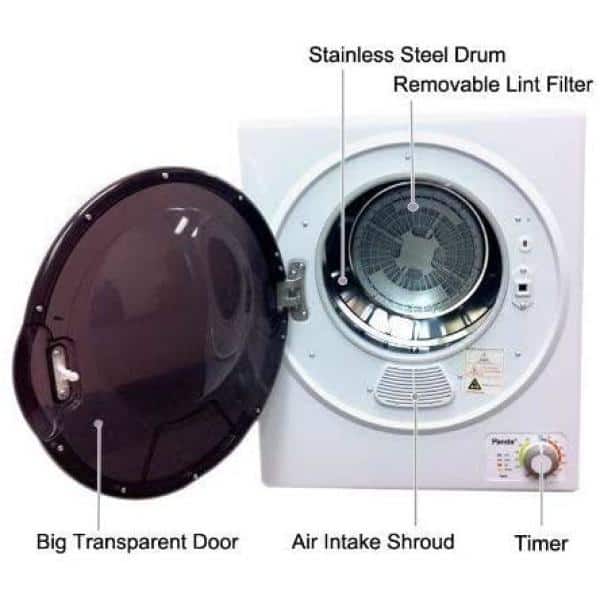 Compact White and Black Portable Electric Laundry Dryer with Moisture Sensing