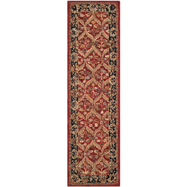 SAFAVIEH Anatolia Red/Navy 2 ft. x 8 ft. Border Floral Trellis Runner Rug