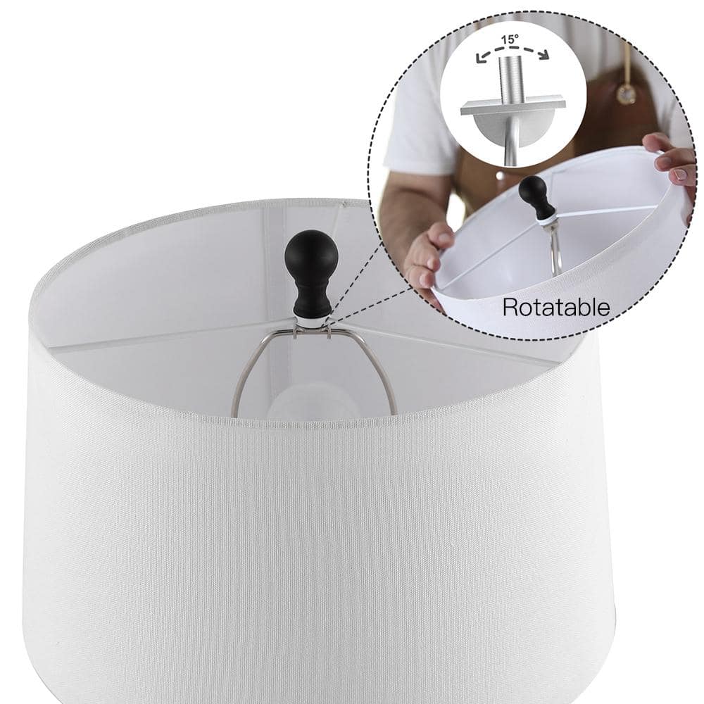 28 in. Bronze Table Lamps Set with White Linen Shade and USB Ports