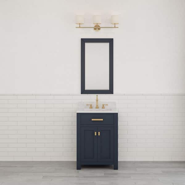 Madison 24 in. W x 21.5 in. D x 34 in. H Single Sink Bath Vanity in Monarch Blue with Carrara White Marble Top