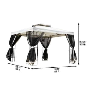 10 ft. W x 10 ft. L x 8 ft. H Beige Outdoor Steel Gazebo with Mosquito-Netting and Vented Top