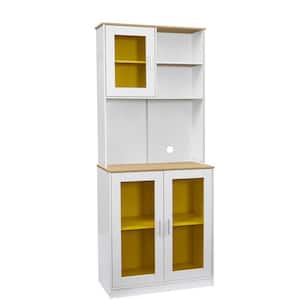 China Cabinet Kitchen Pantry Cabinet White 15 in. Display Cabinet with Multi Open Shelves Spacious Countertop & Cupboard
