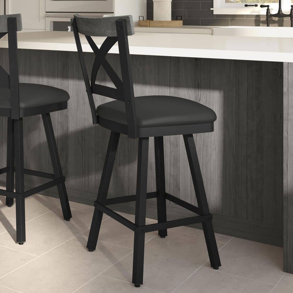 Snyder 30.5 in. Charcoal Black Faux Leather / Grey Birch Wood / Black Metal Swivel Bar Stool price history on PriceWatchPro