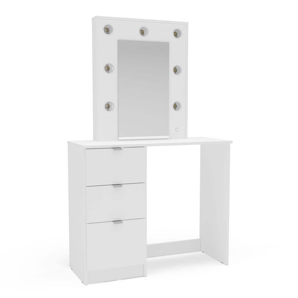 Daisy White Engineered Wood Makeup Vanity Table with Lighted Mirror