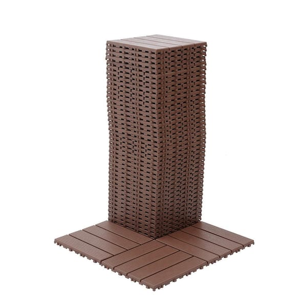 12 in. x 12 in. Plastic Dark Brown Square Stripe Interlocking Floor, Patio Deck Tiles (44-Pack)