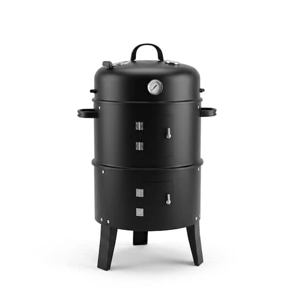 3-in-1 Vertical Charcoal Grill &  with Built-in Thermometer – 400 sq in Cooking Area, Porcelain-Enameled