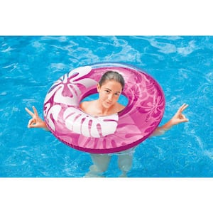 36 in. Transparent Inflatable Round Swimming Pool Ring Float in Orange, Blue and Pink (2-Pack)