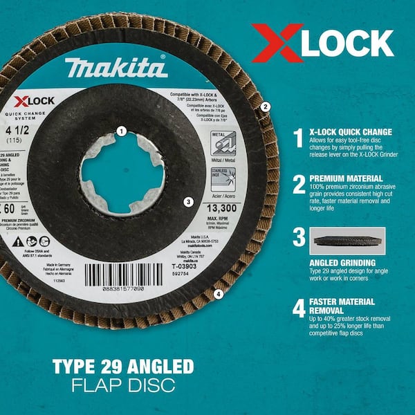 Makita X-LOCK 4‑1/2 in. 80-Grit Type 29 Angled Grinding and