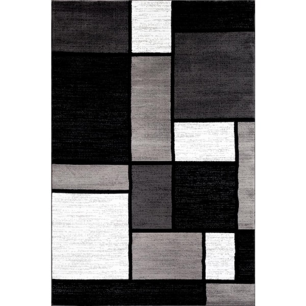 World Rug Gallery Contemporary Geometric Boxes Gray 3 ft. 3 in. x 5 ft. Indoor Area Rug