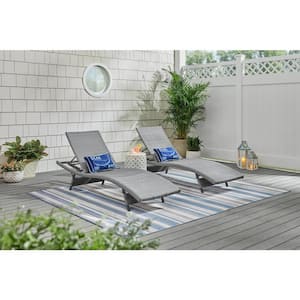 Grey Adjustable Outdoor Wicker Chaise Lounge with Aluminum Frame (2-Pack)