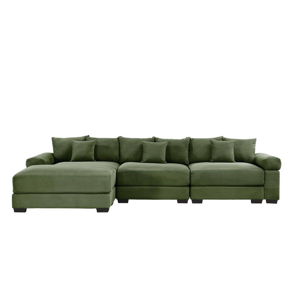 130 in Wide Straight Arm Corduroy Modern L-Shape Reclining Sofa with Chaise in Green price history on PriceWatchPro