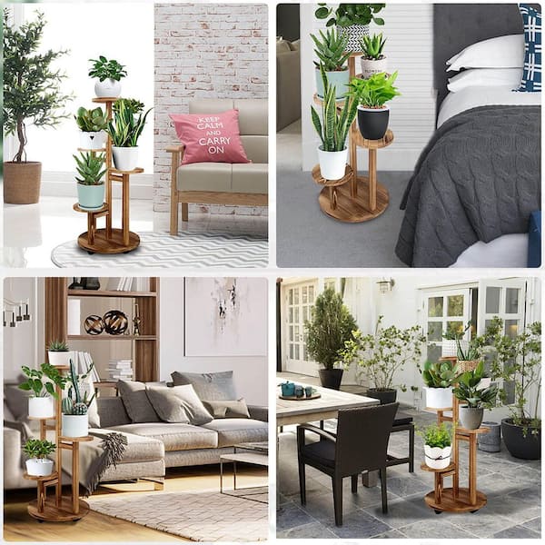OGETFUUR 5-Tier Walnut Tall Plant Stand for Indoor, Wood Plant